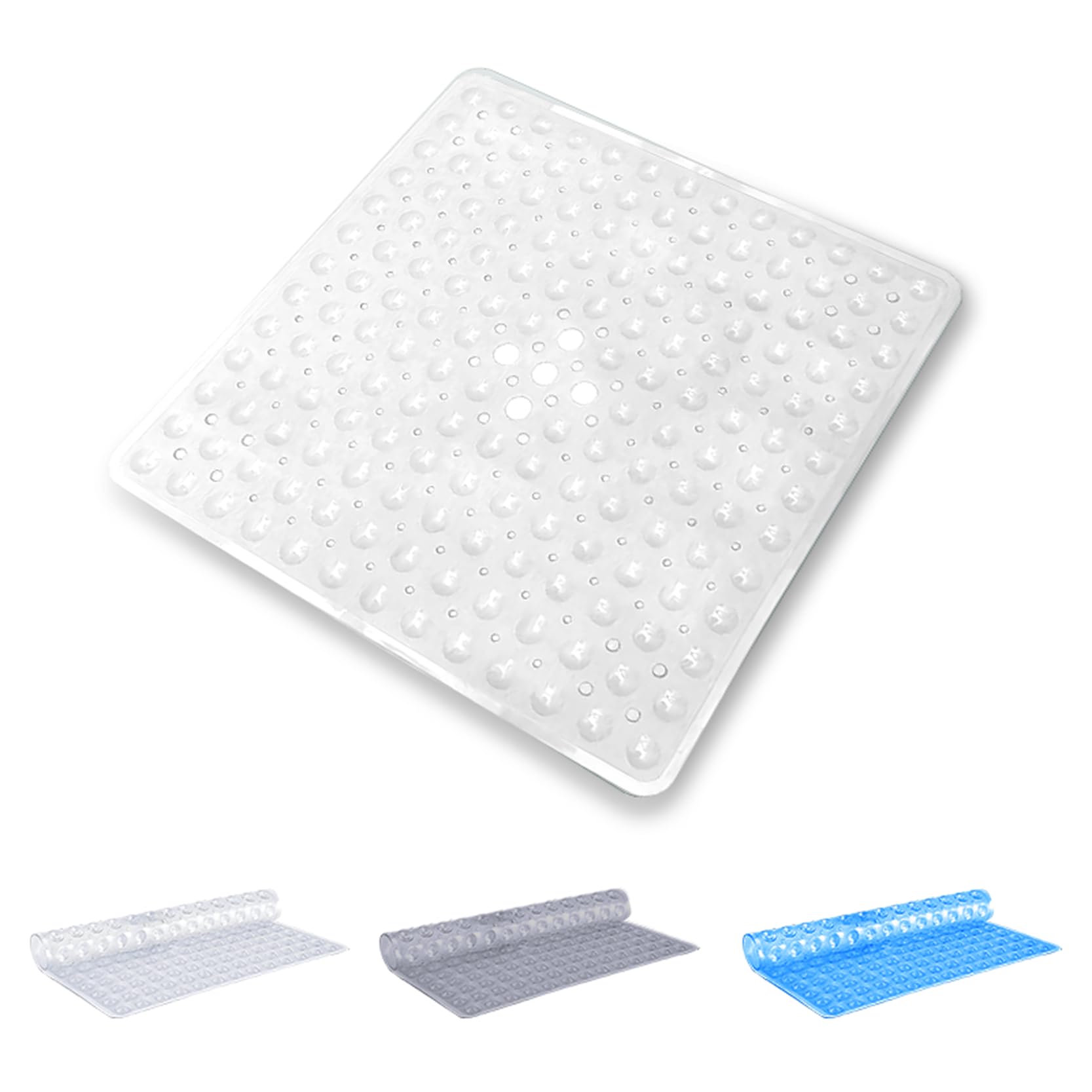 Oxford Homeware Non-Slip PVC Shower Mat - White 53x53cm Square Bath Mat