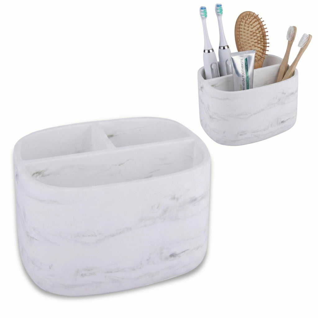 Electric Toothbrush Holder 3 Compartments, White Marble Effect - image 1