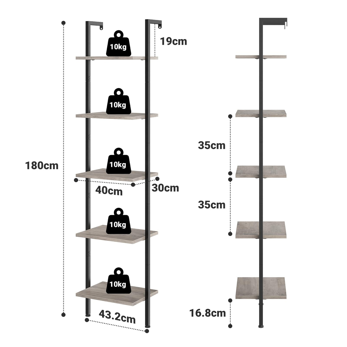 ELYKEN Slim Leaning Ladder Shelf Wall Mounted Wooden Narrow Shelf Unit - image 2