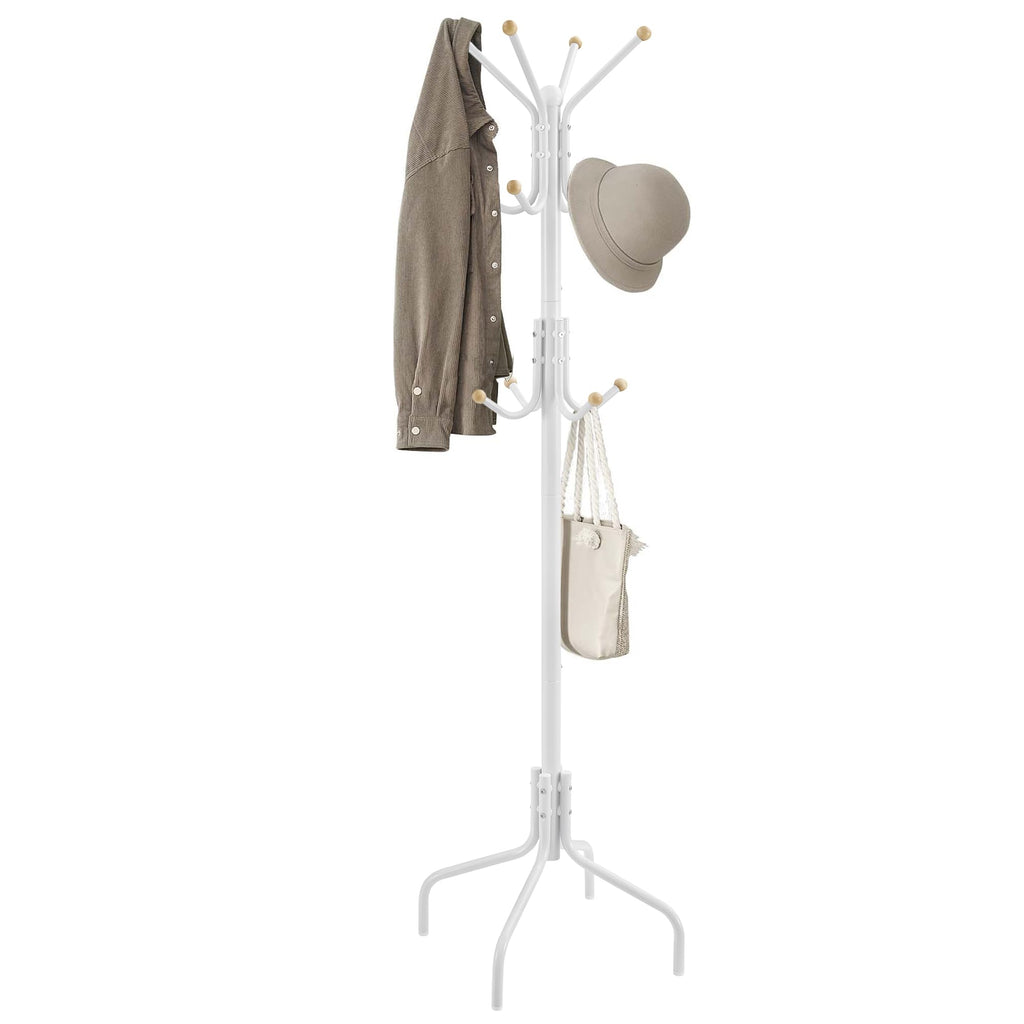 SONGMICS Metal Coat Rack – 12 Hooks & 4 Legs Standing Organizer, White