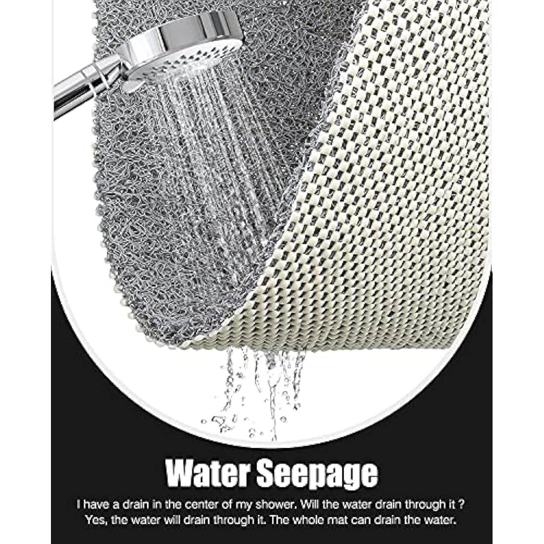 Loofah Shower Mat – Non-Slip Quick-Drying PVC Bath Mat, Grey