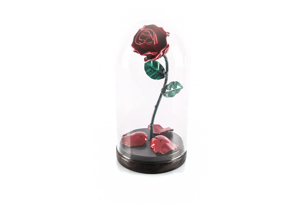 Forging Art Bcn Hand Forged Enchanted Rose in Glass Dome - Wrought Iron