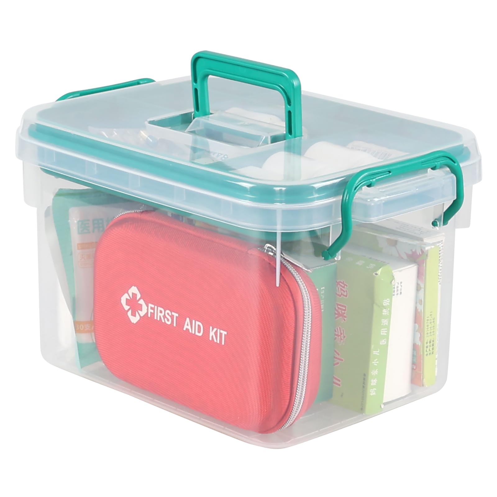 Oymlclivisa Clear Plastic First Aid Medicine Box with Handle & Lid