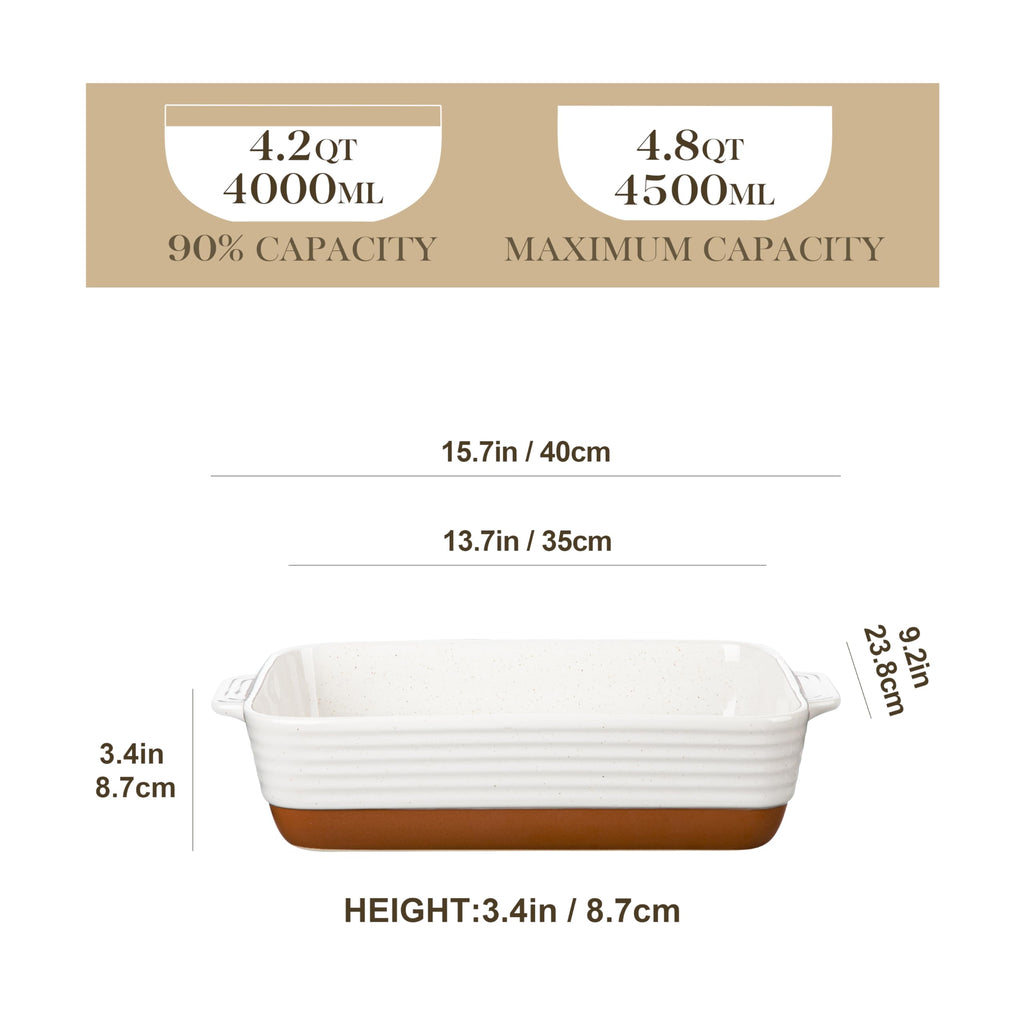 MALACASA 9x13 Ceramic Casserole Dish – Deep Rectangular Lasagna Pan, Khaki