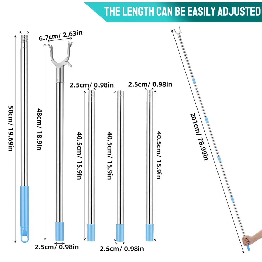 PRETYZOOM Adjustable Clothes Pole Telescoping Reach Stick Detachable Clothes Drying Rod for Wardrobe and High Reach Clotheslines Sky-Blue - image 4