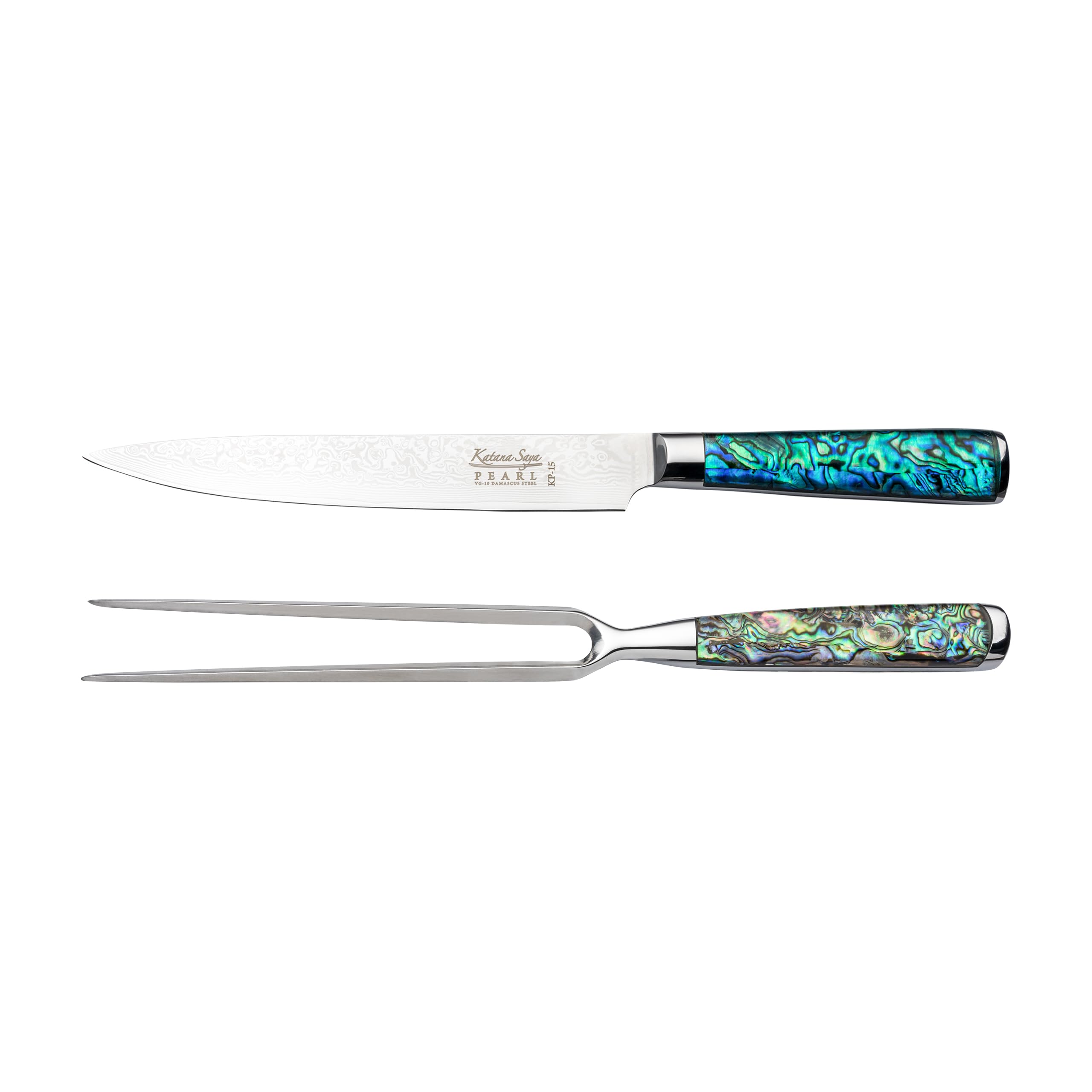 Katana Saya Pearl 2pc Carving Set | VG-10 Damascus Steel & Abalone