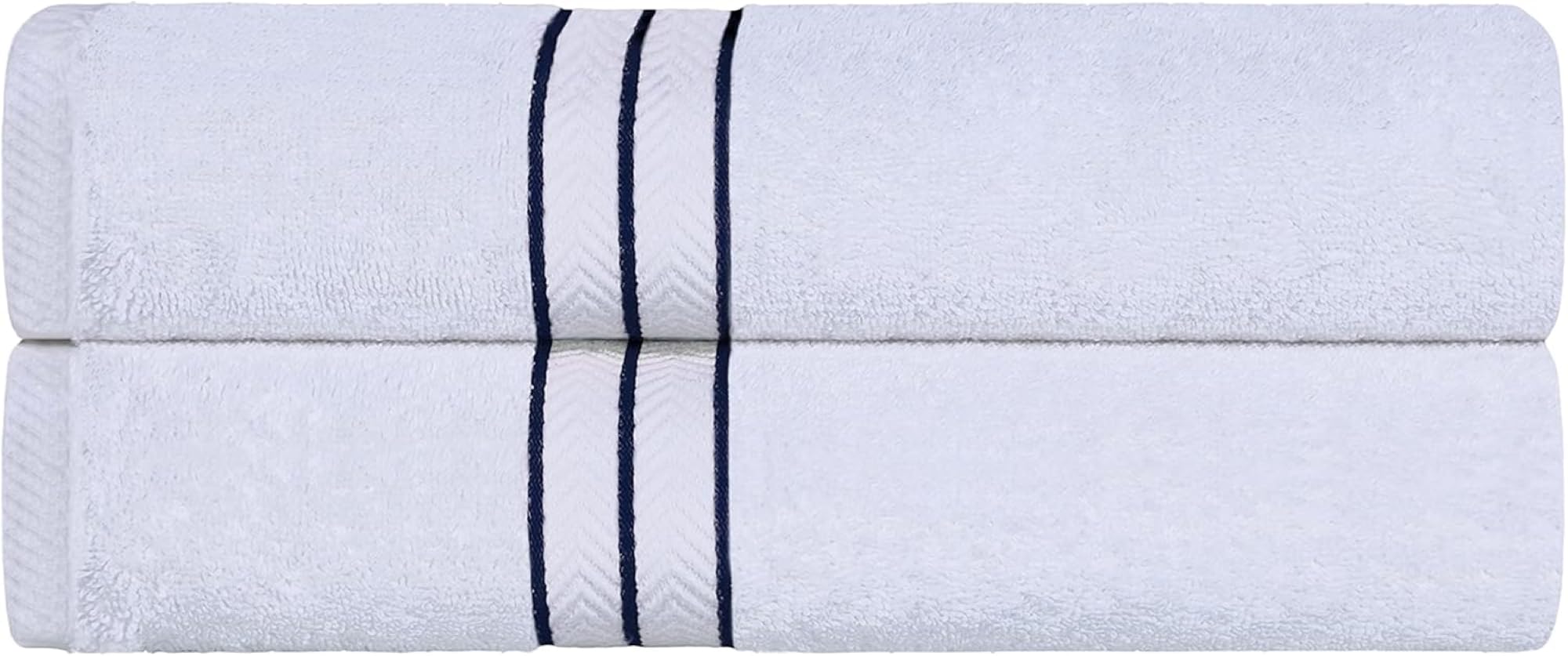 Jolof Store 900 GSM Luxury Cotton Bath Towel Set - White/Navy Blue