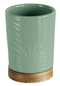 Kleine Wolke Palm Toothbrush Holder – Stoneware & Acacia Wood Decor