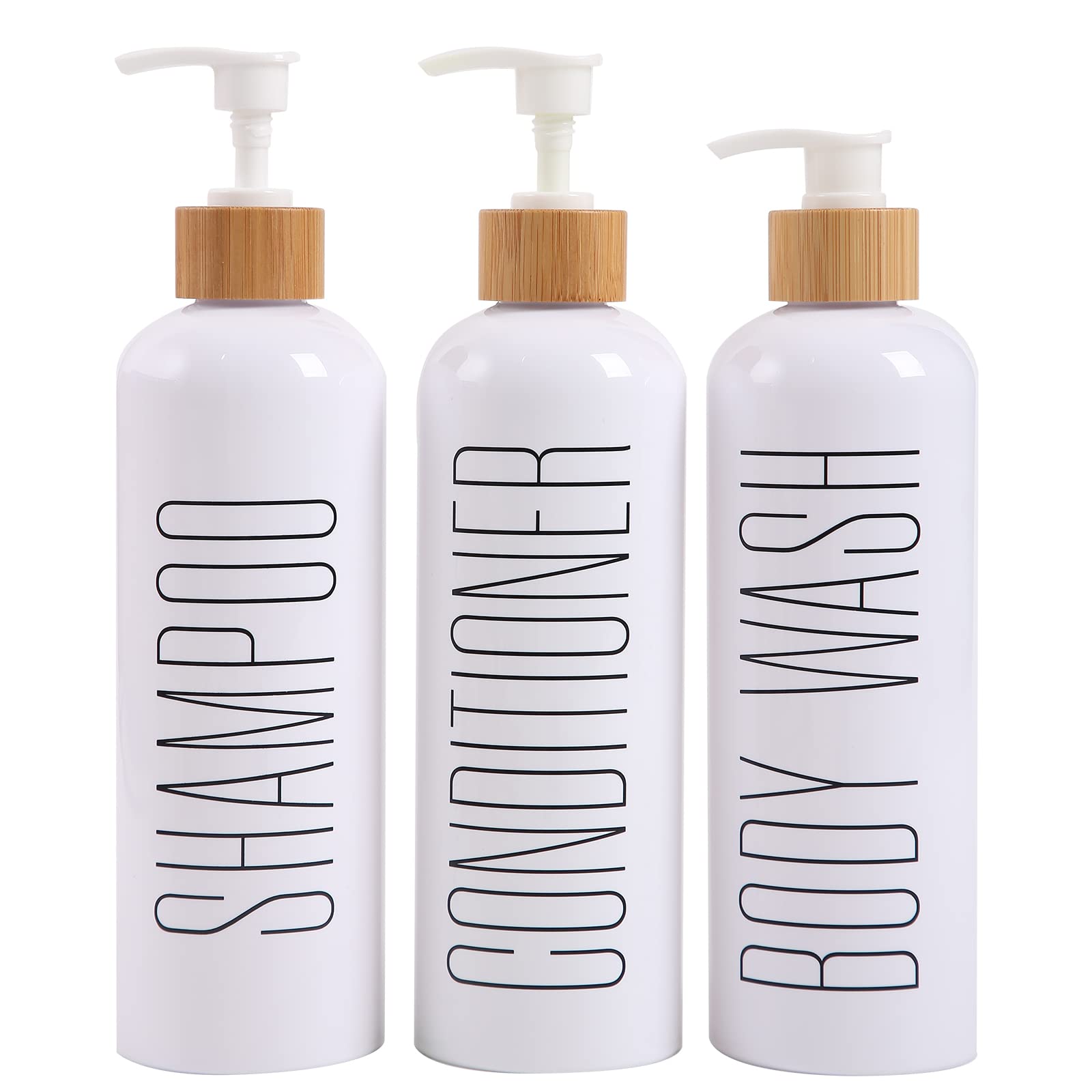 HOMCDALY 3-Pack Refillable Shampoo and Conditioner Bottles with Bamboo Pump