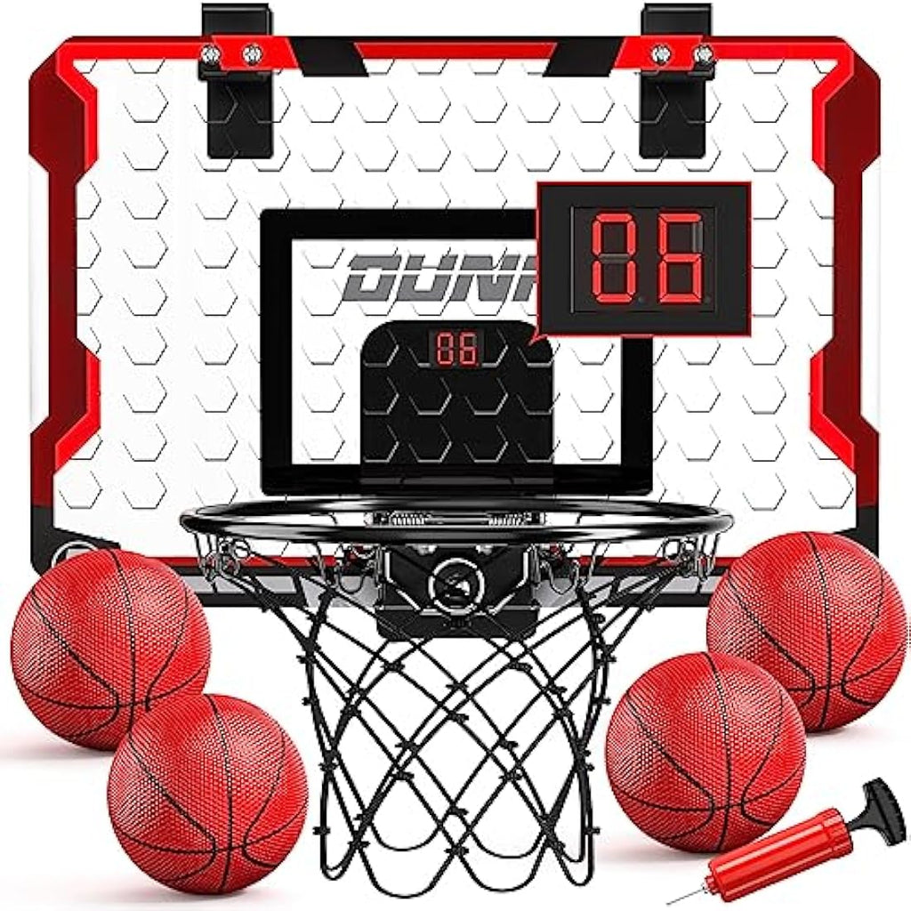 TEMI Indoor Mini Basketball Hoop with Electronic Scoreboard and 4 Balls