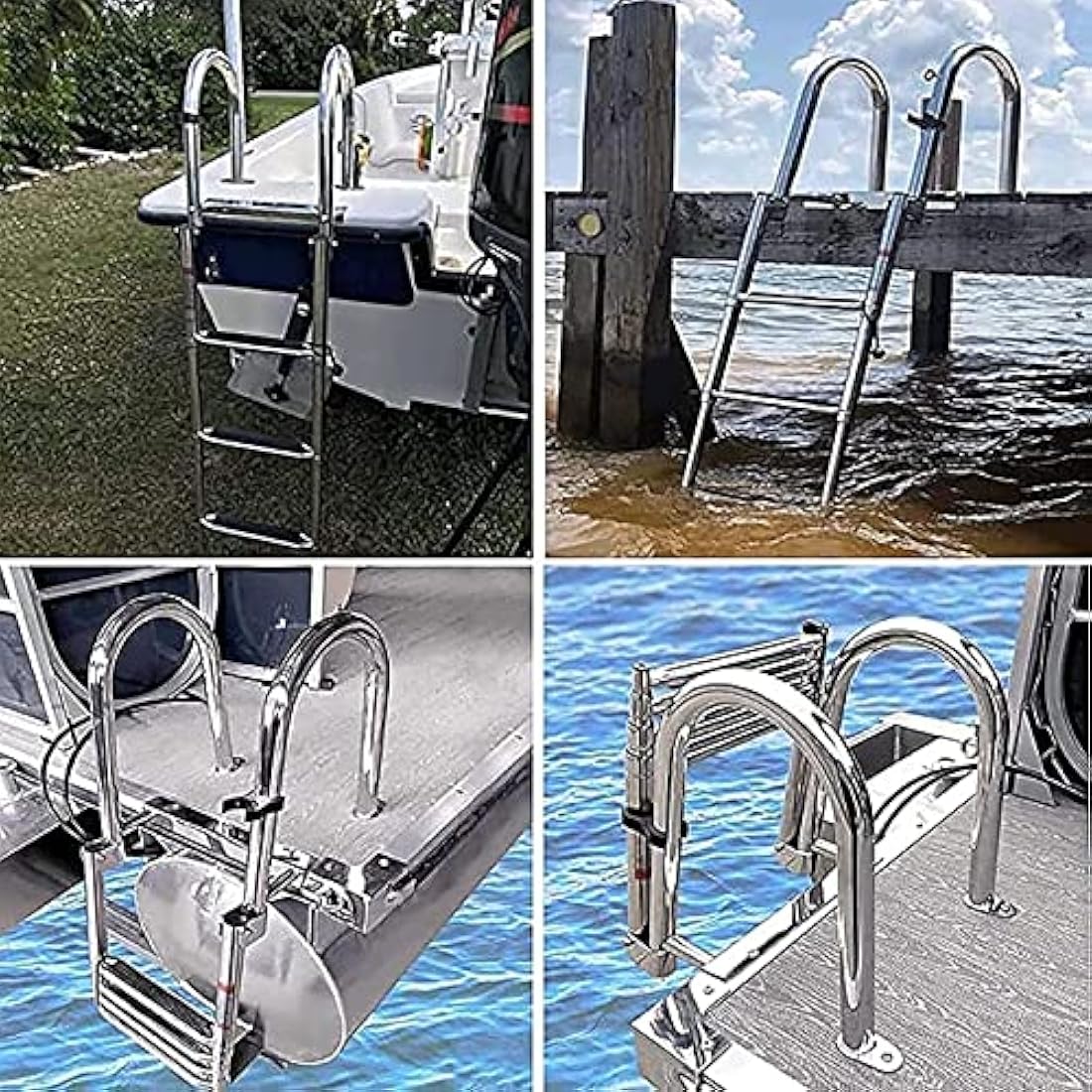 KAOLALI 4-Step Pontoon Boat Ladder | Stainless Steel Telescoping Swim Deck