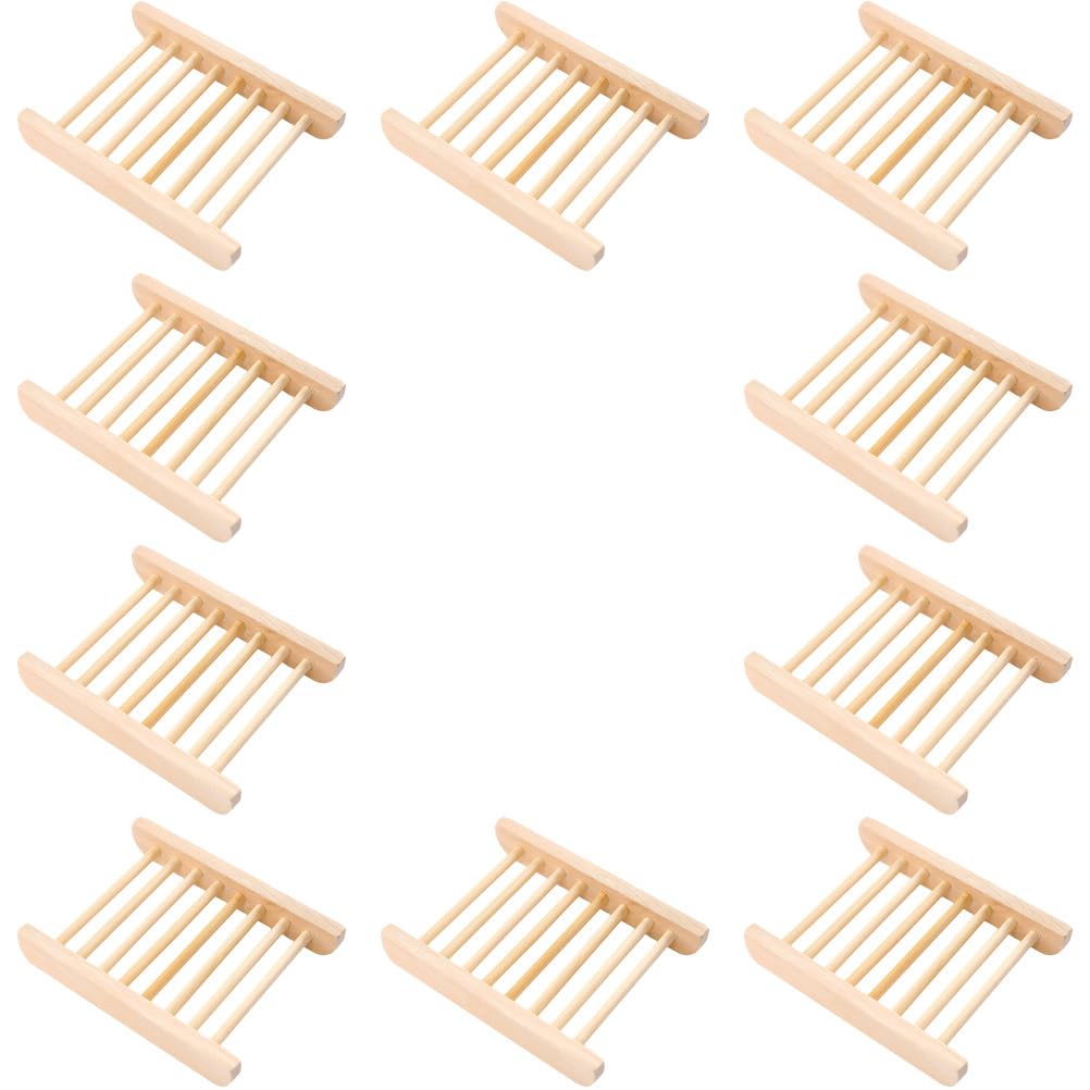Jolof Store 10-Pack Wooden Soap Dish – Natural Self-Draining Soap Holder