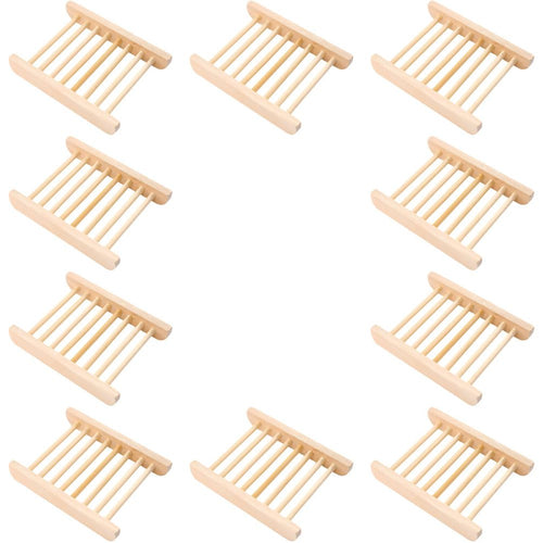 Jolof Store 10-Pack Wooden Soap Dish – Natural Self-Draining Soap Holder