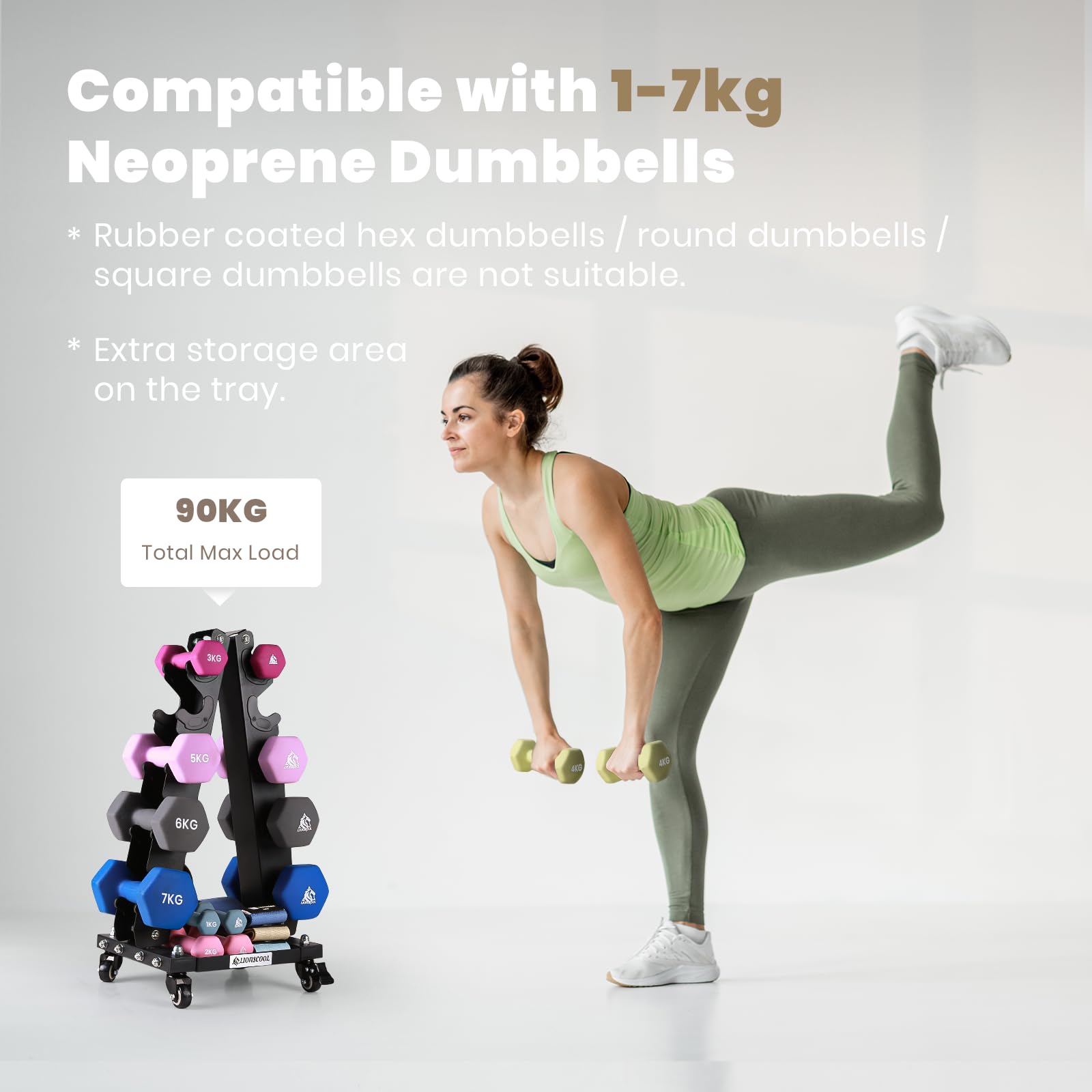 LIONSCOOL A-Frame Dumbbell Rack - Steel Weight Stand with Wheels
