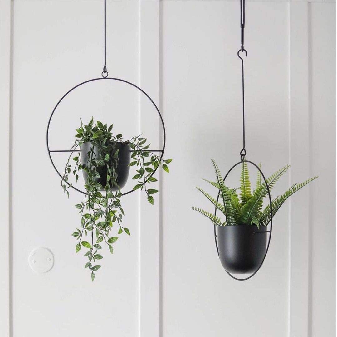 Funtabee Mid-Century Modern Hanging Planter | Black Metal Pots, 2-Pack
