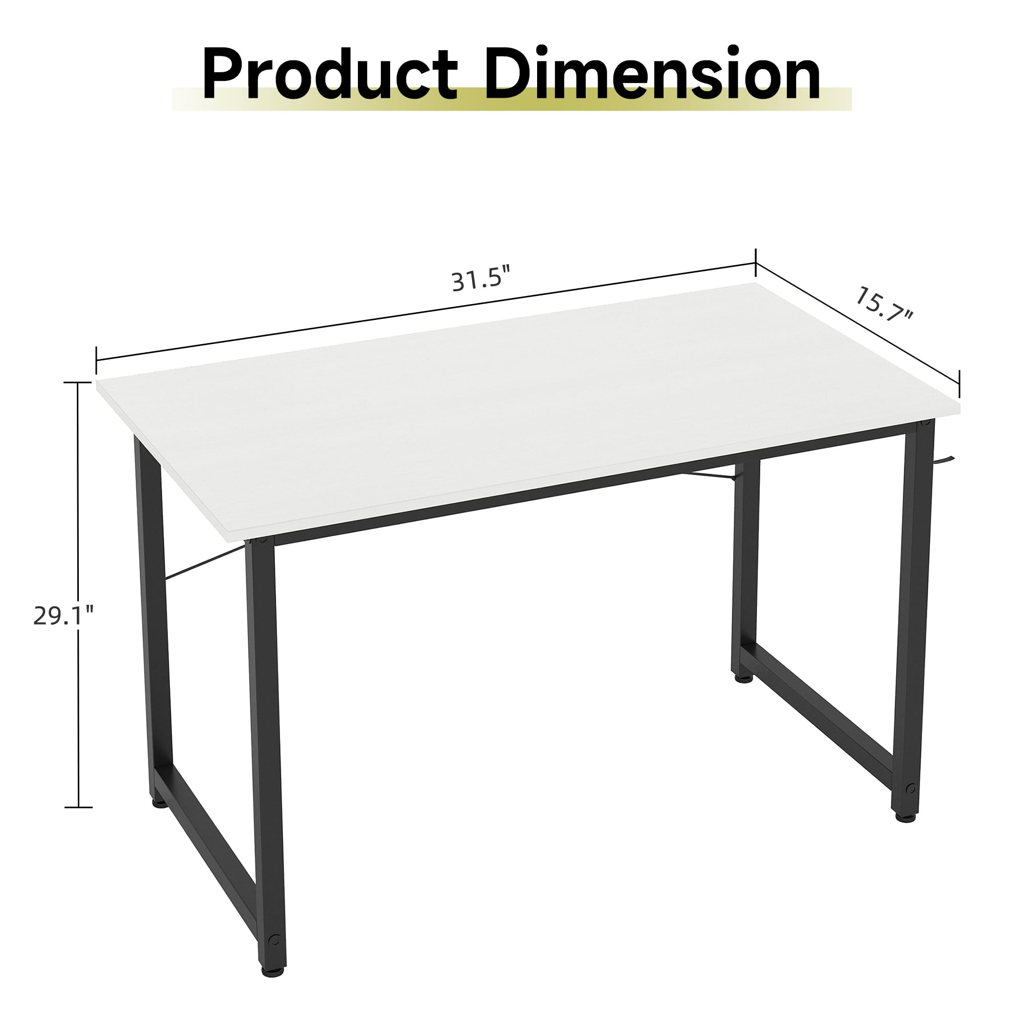 Flrrtenv 80cm Computer Desk | Small White Gaming Table with Metal Frame