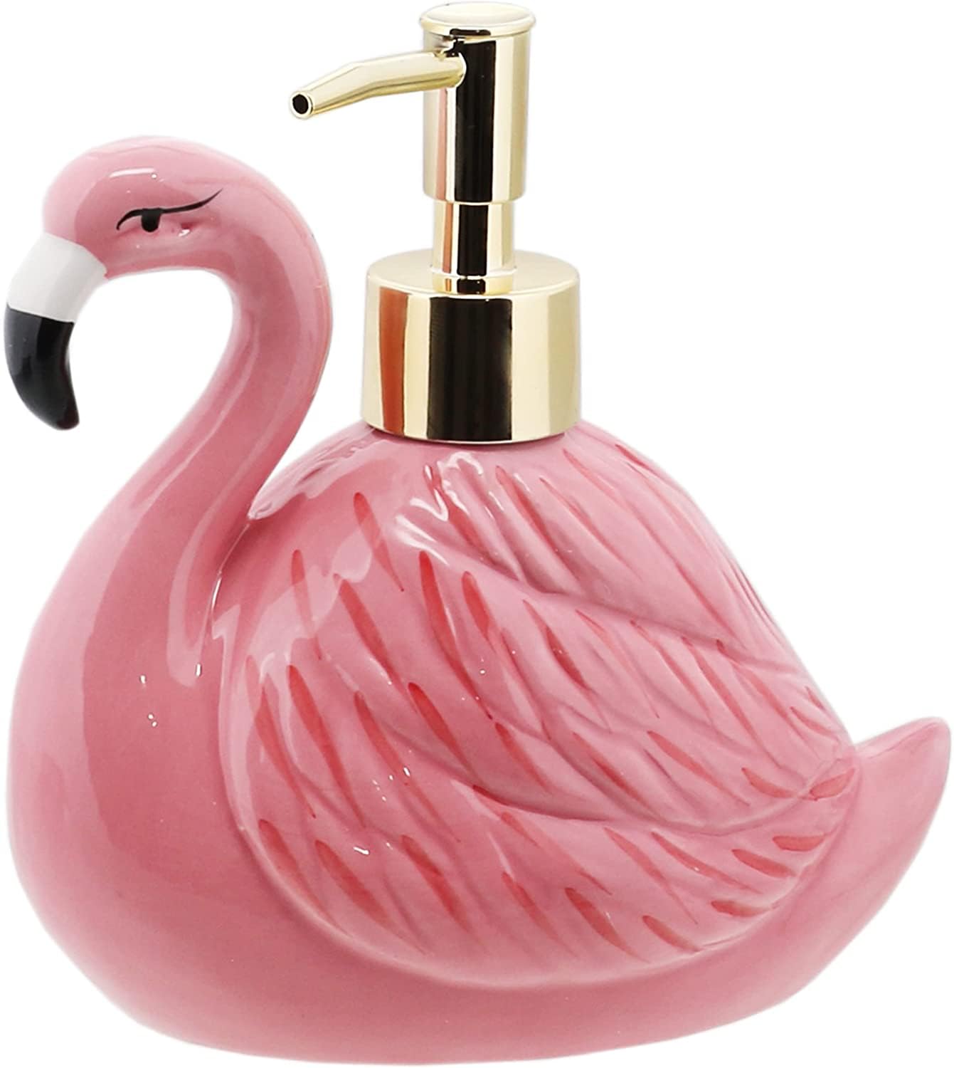 Servette Home Pink Ceramic Flamingo Soap Dispenser with Gold Pump