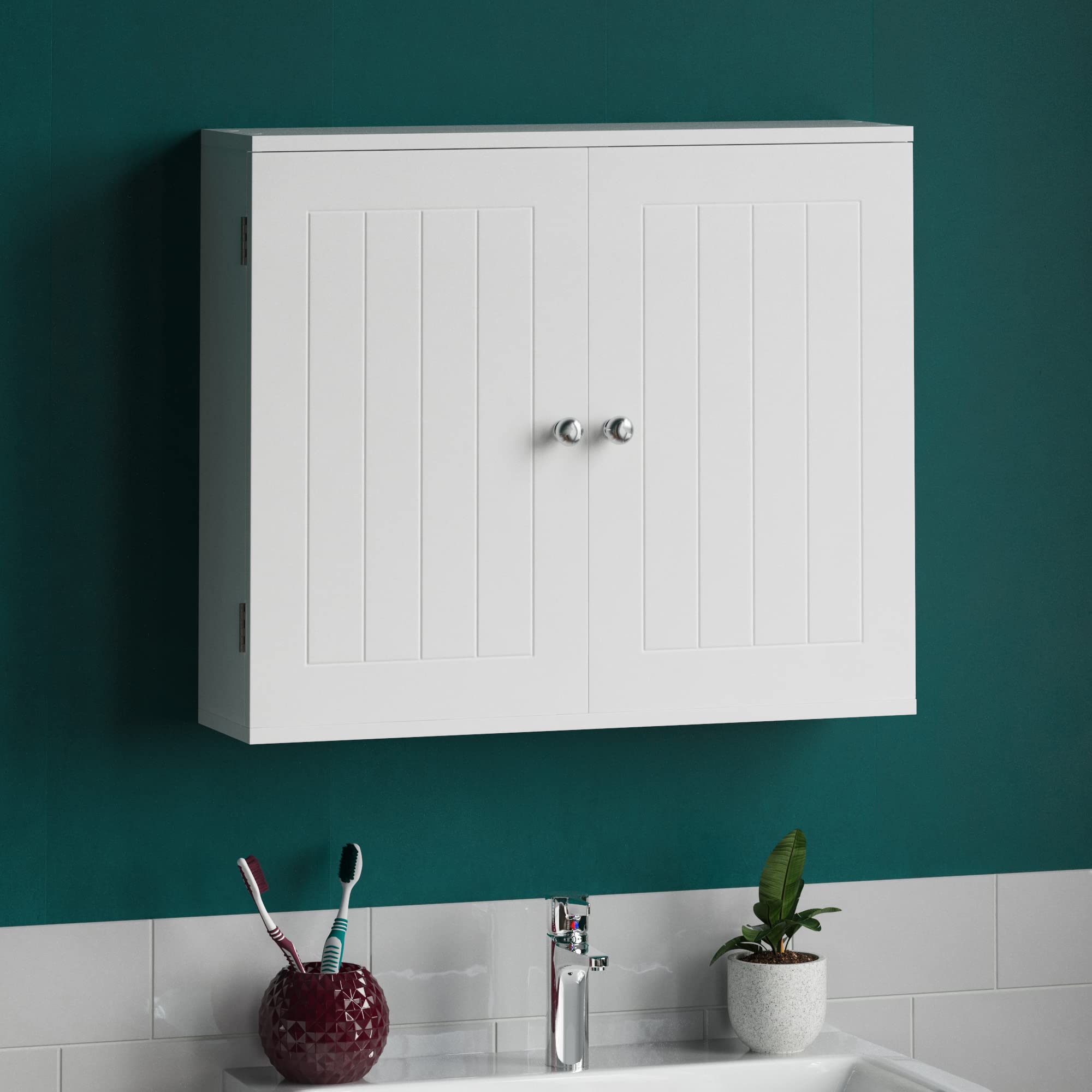 Bath Vida Priano Wall Mounted Bathroom Cabinet - Double Door White MDF