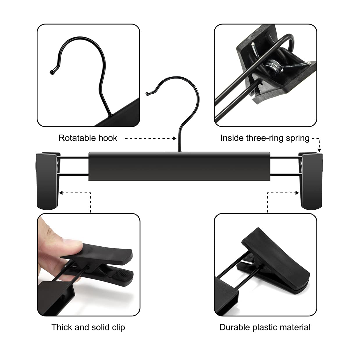 GUANJUNE Clothes Pants Hangers, Space-Saving Skirt Holders with 360 ° Swivel Hooks, Adjustable Clips, Trouser Hangers - image 2