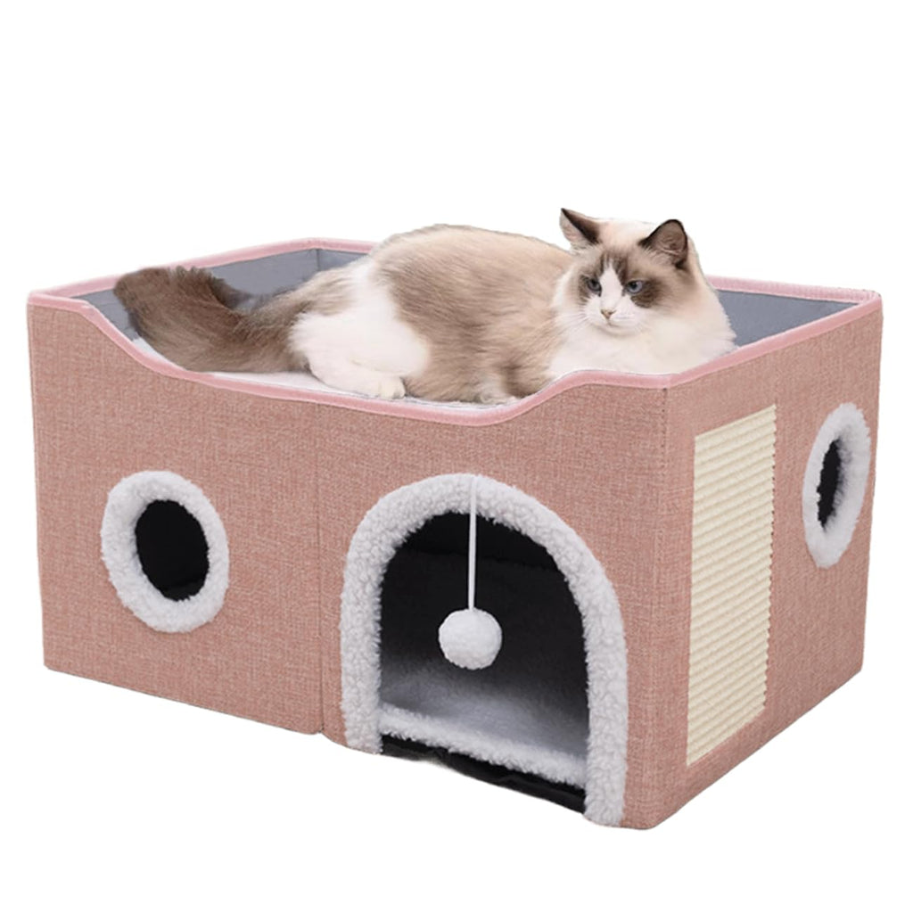 ERNAN Foldable Cat House – Large Indoor Cave Bed with Scratching Board