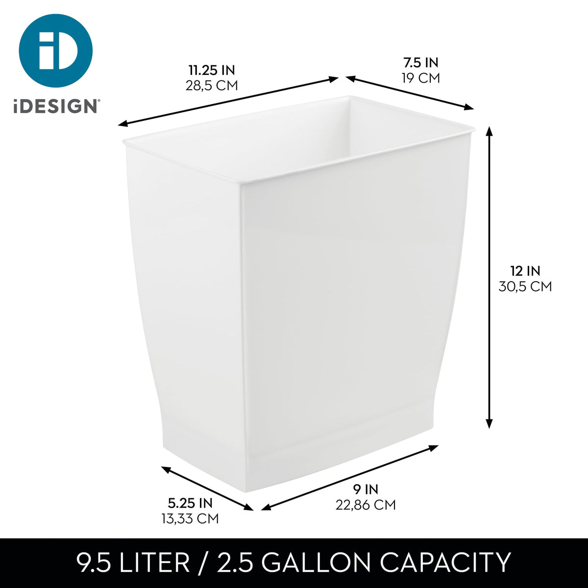 iDesign Mono Rubbish Bin, Plastic, White - image 4