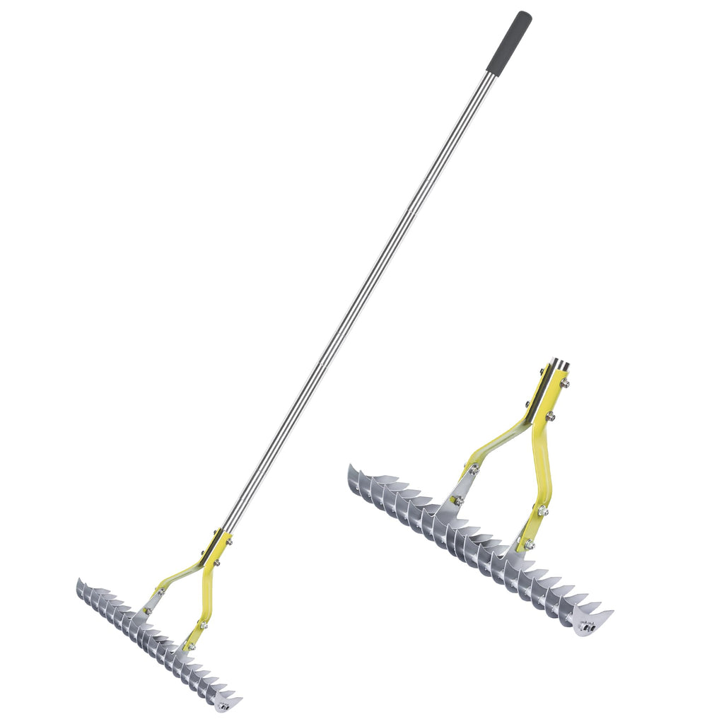 BARAYSTUS Carbon Steel Lawn Rake – 148cm Adjustable Handle Garden Comb