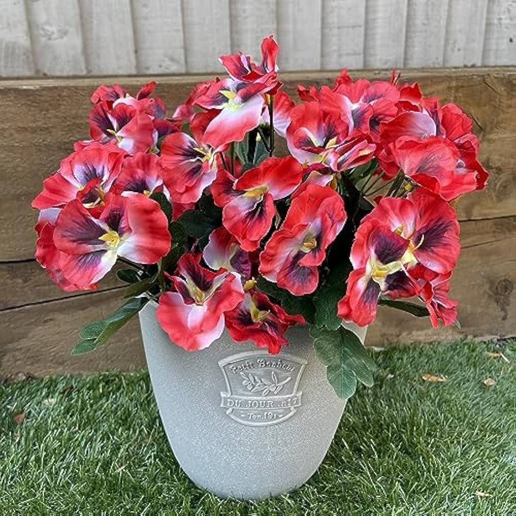 Garden 365 Artificial Pansy Flowers – UV Resistant Faux Plants, 5 Pack Red