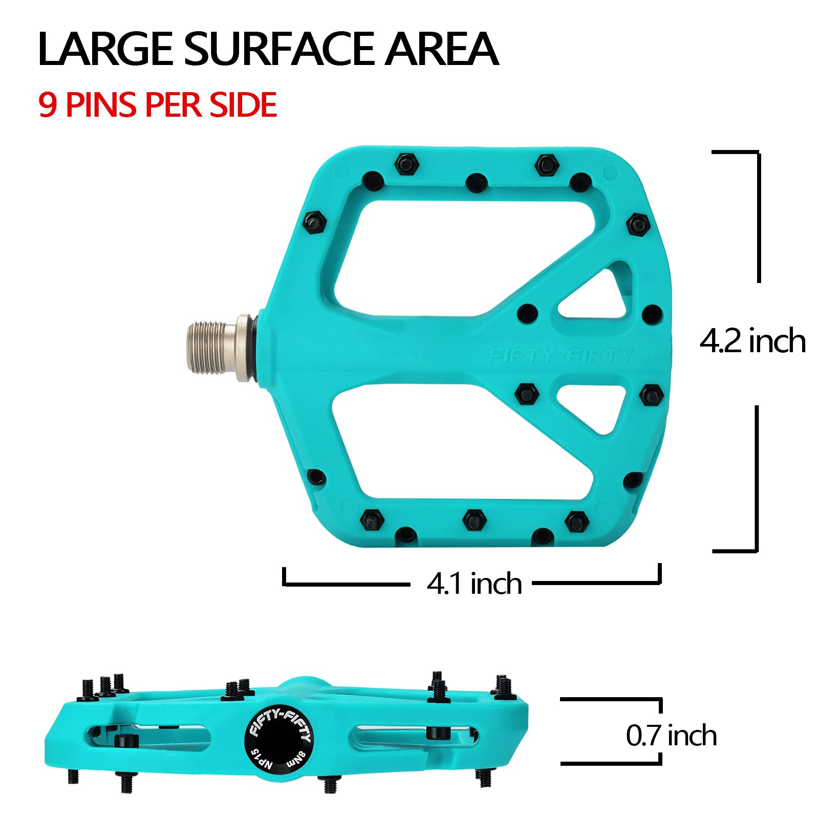 FIFTY-FIFTY MTB Pedals | Nylon Composite Wide Flat Platform – Turquoise