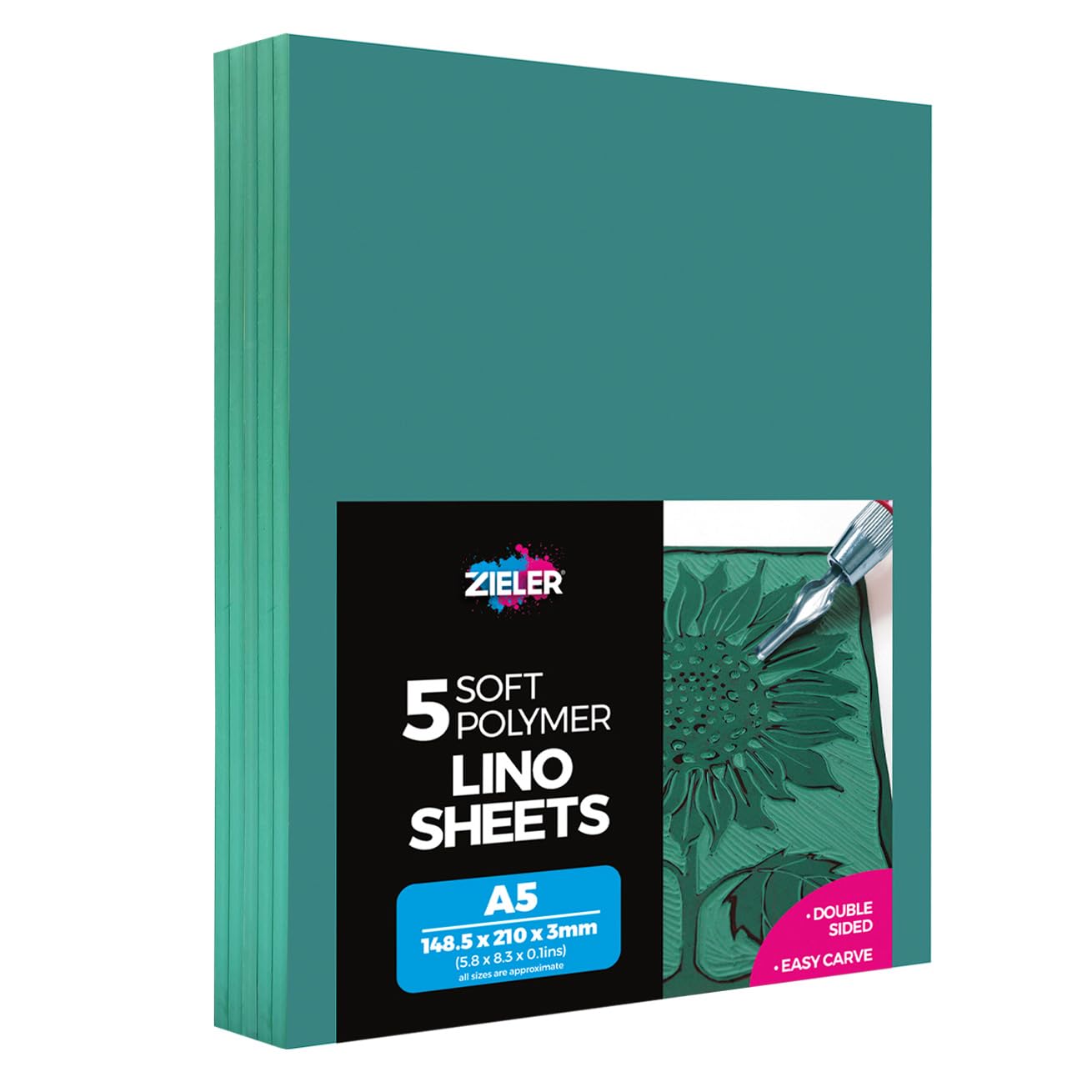 Zieler A5 Lino Printing Block Sheets – Easy-Carve Soft Polymer (5 Pack)