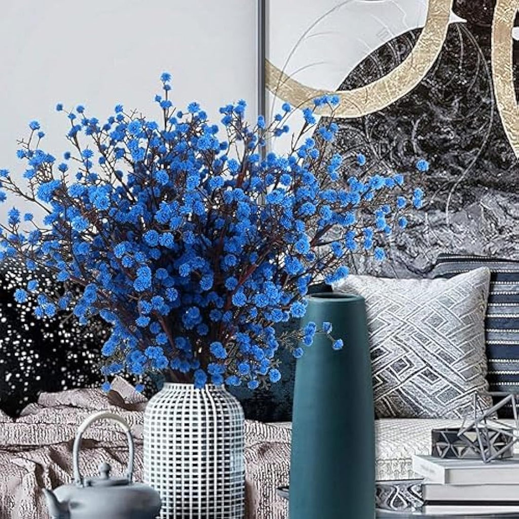 Blue Baby's Breath Artificial Flowers – 4 PCS Real Touch PU