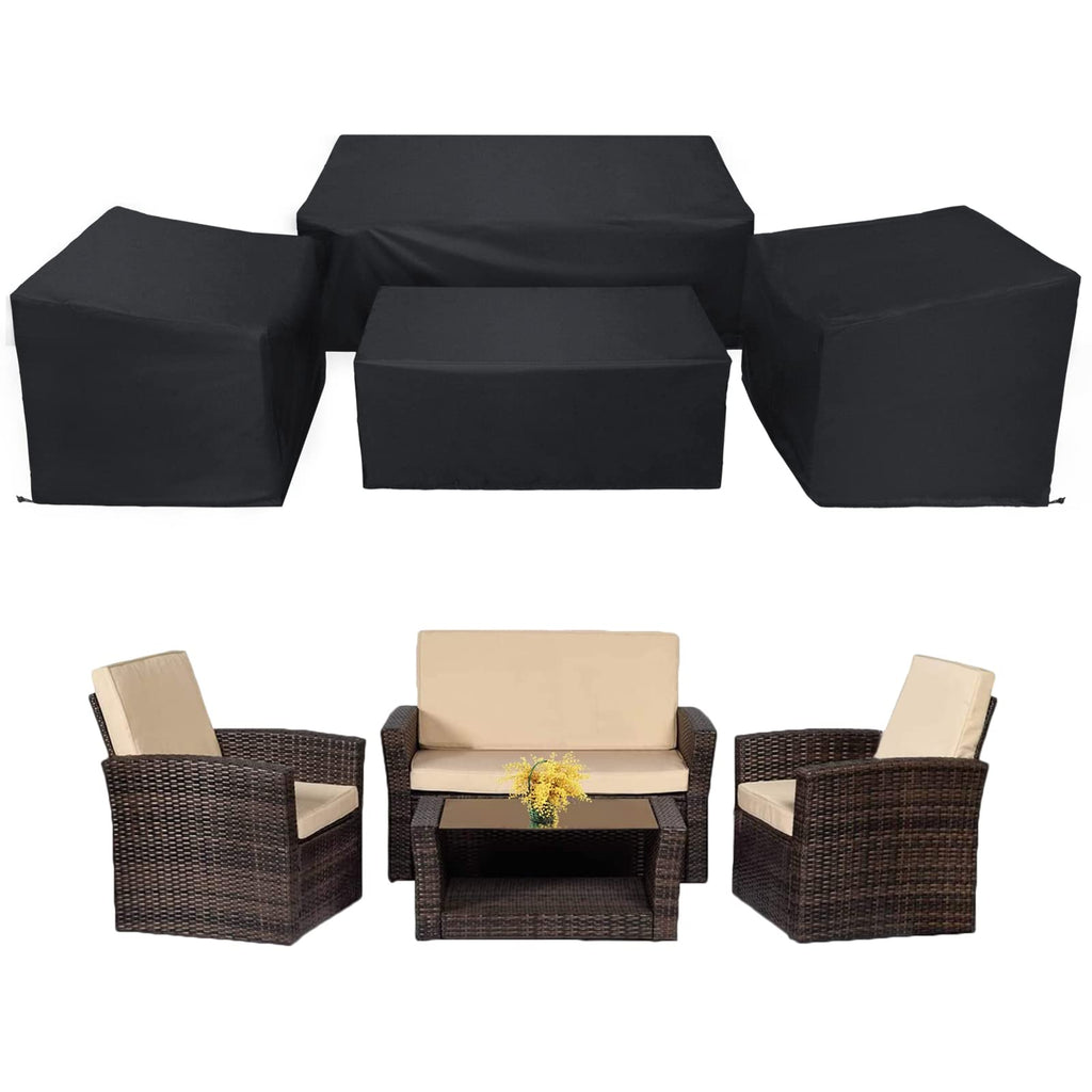 WISCLASS 4-Piece Patio Furniture Covers | Waterproof 420D Heavy Duty Black