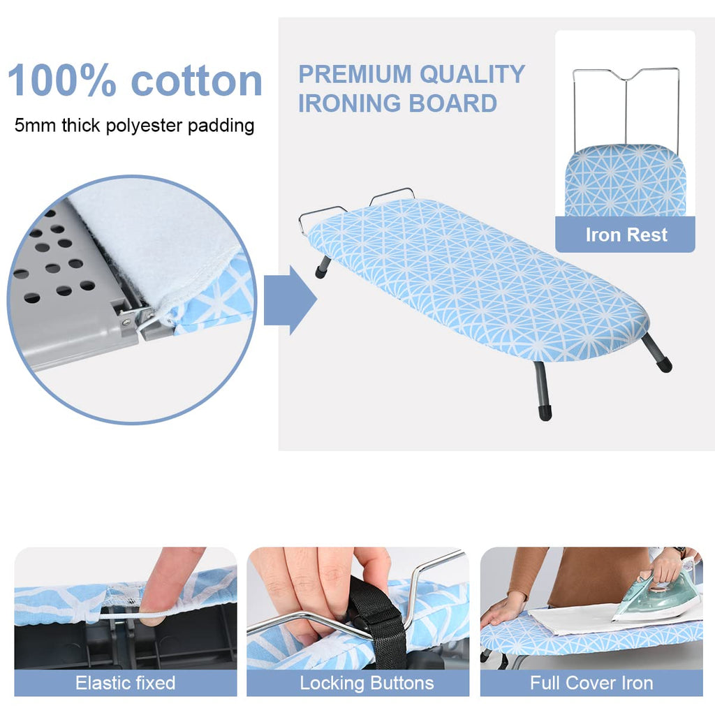 Johgee Tabletop Ironing Board – Foldable Compact Steam Iron Table with 2 Covers
