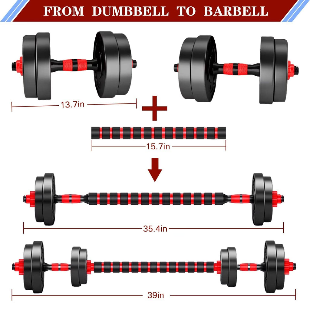 BCBIG 10kg Adjustable Dumbbell Set | Red PVC & Iron Sand Home Gym