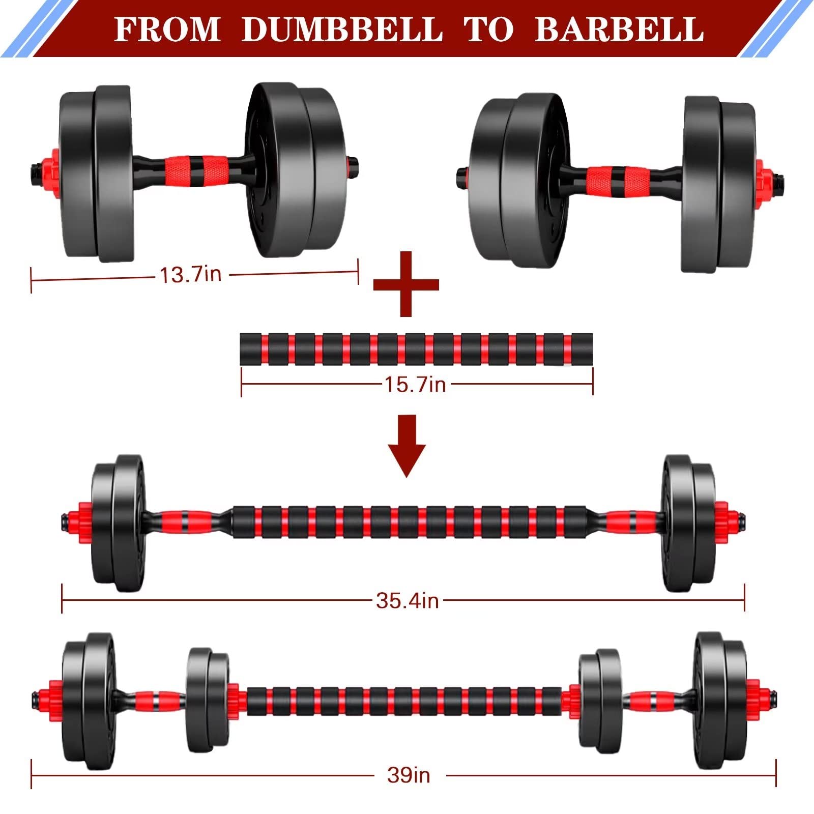 BCBIG 10kg Adjustable Dumbbell Set | Red PVC & Iron Sand Home Gym