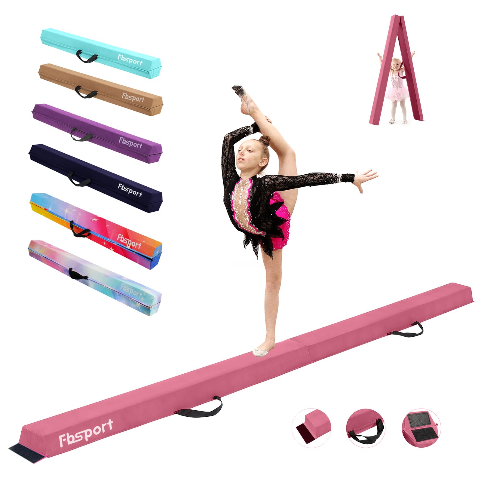 FBSPORT 270cm Folding Gymnastics Balance Beam – Suede Floor Beam for Kids