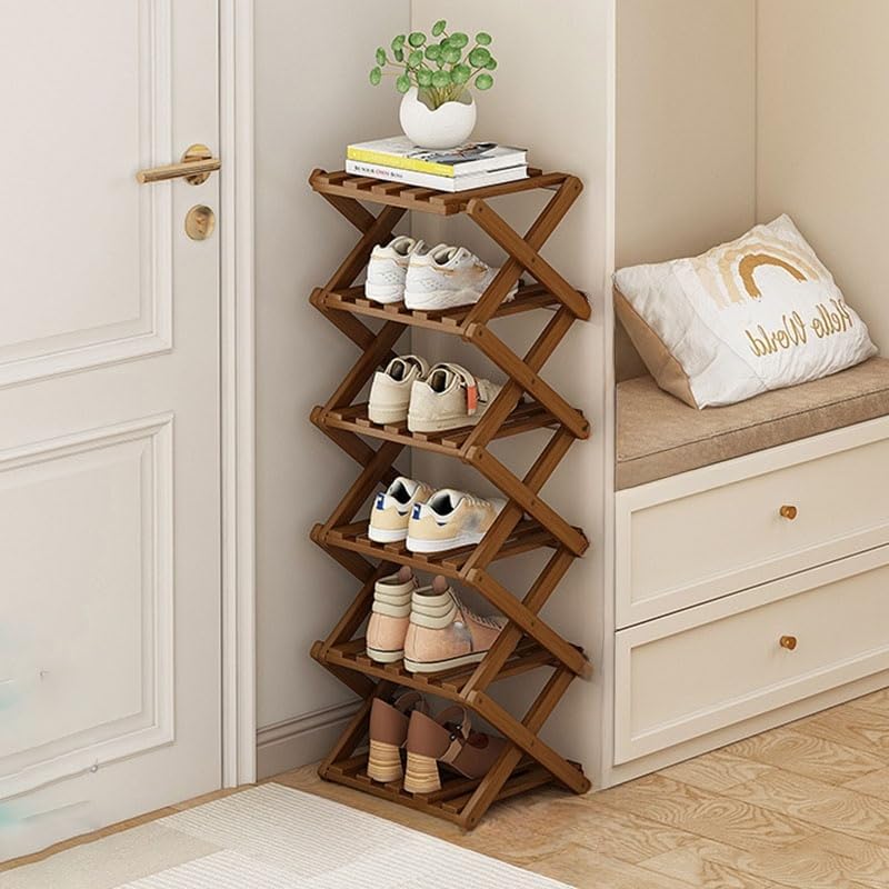 Kiss Me 6-Tier Bamboo Narrow Folding Shoe Rack Vertical - image 2