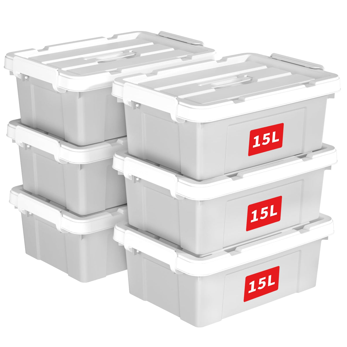 Cetomo 15L*6 Storage Boxes, Carry Plastic Storage Box with Lids, Organizing Container with Handle and Secure Latching Buckles, Stackable, Nestable - image 1