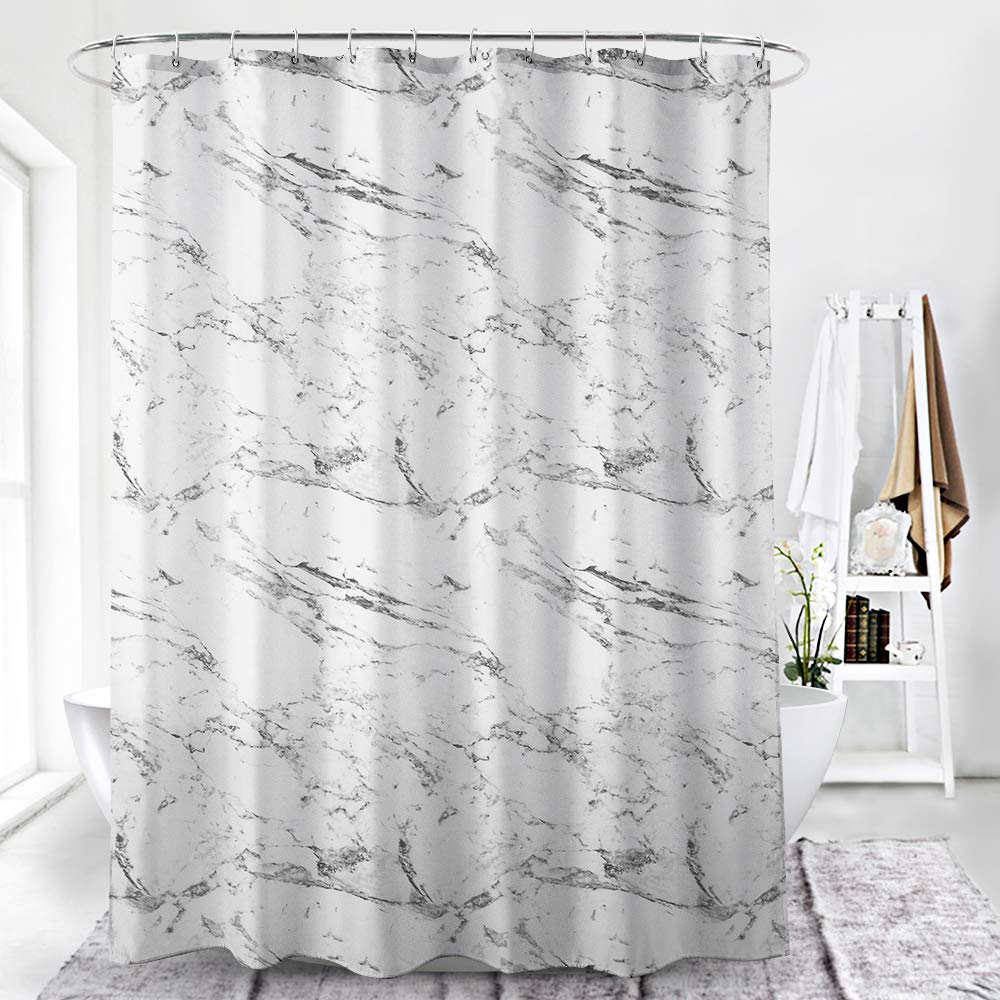 HORIWE Marble Shower Curtain – Waterproof Mildew Resistant White 180x200cm