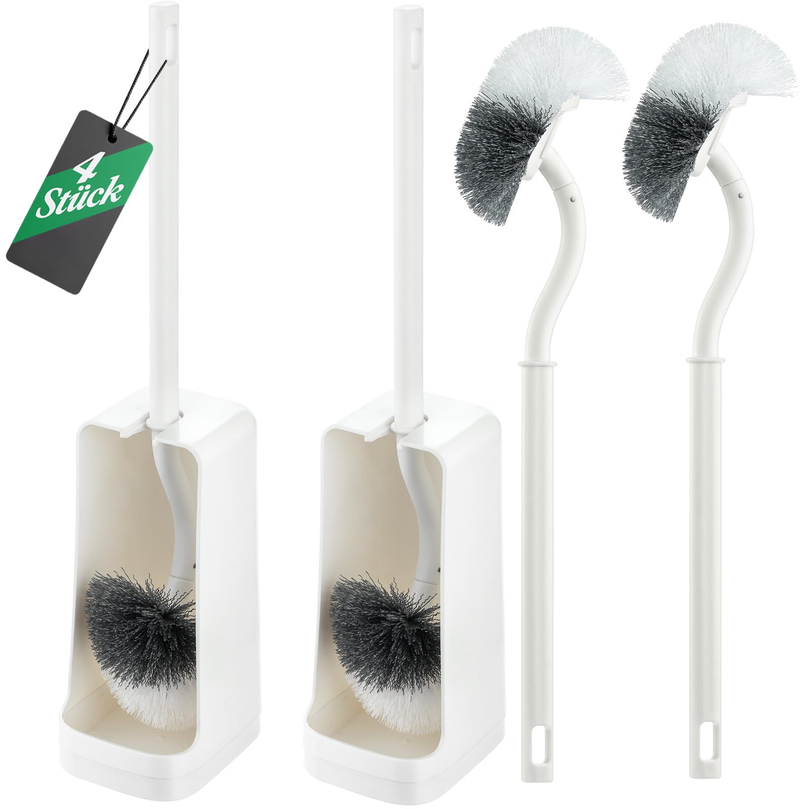 SUIXI Angled Toilet Brush Set - 40cm Long Handle Scrubber (4 Pack)