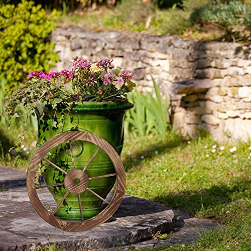 Relaxdays Rustic Wooden Wagon Wheels - Set of 2 Brown Fir Wood Decor