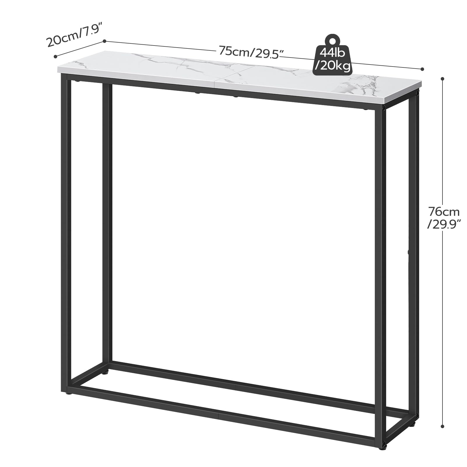 HOOBRO Narrow Console Table – Slim Marble & Metal Hallway Table for Small Spaces