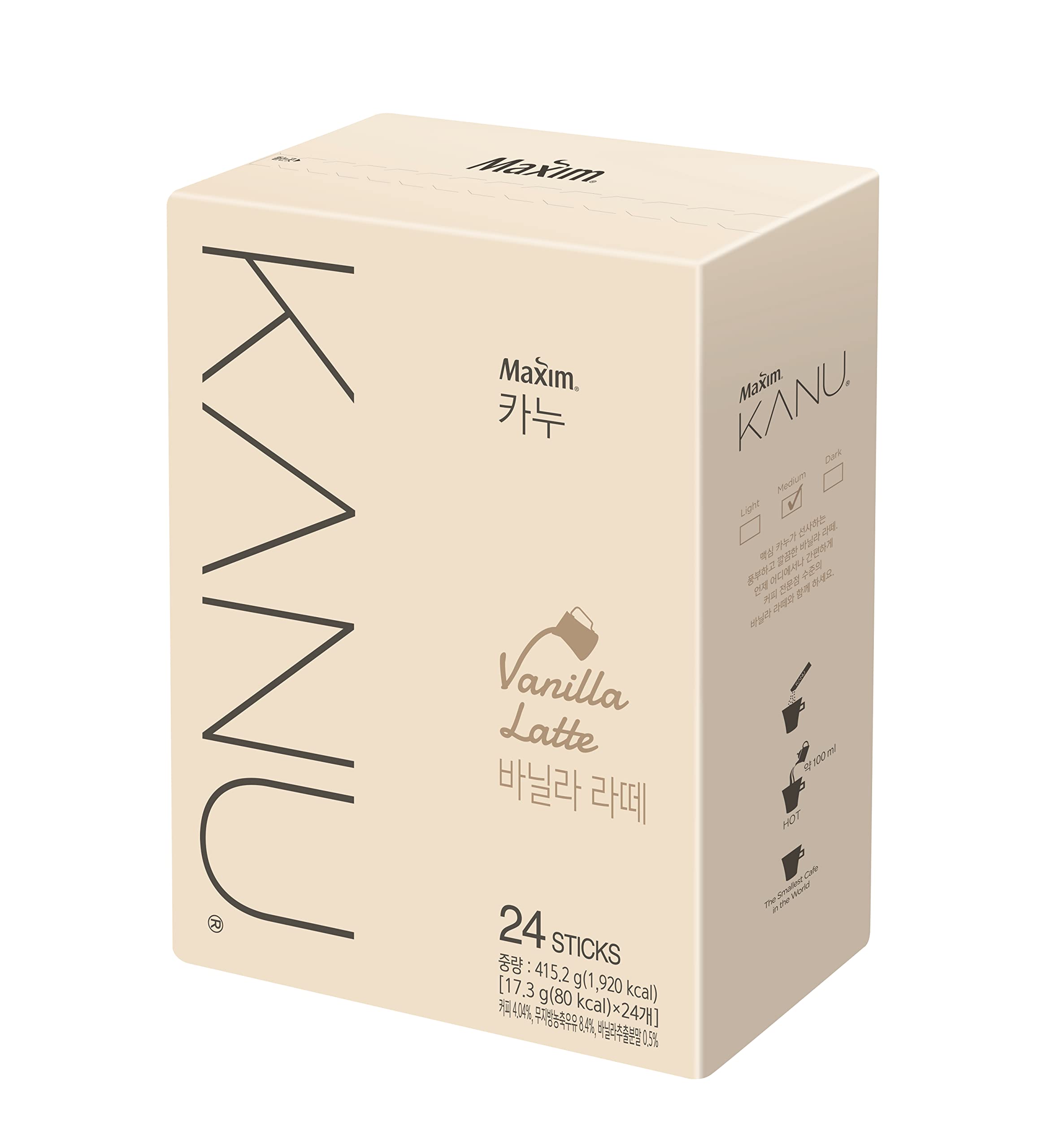 Maxim KANU Vanilla Latte - Korean Instant Coffee Sticks (24 Count)