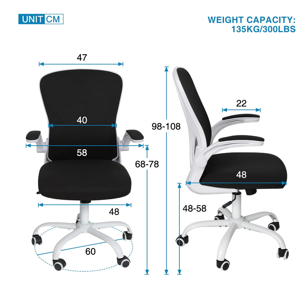 Fullwatt Ergonomic Mesh Office Chair – Flip-up Arms & Lumbar Support