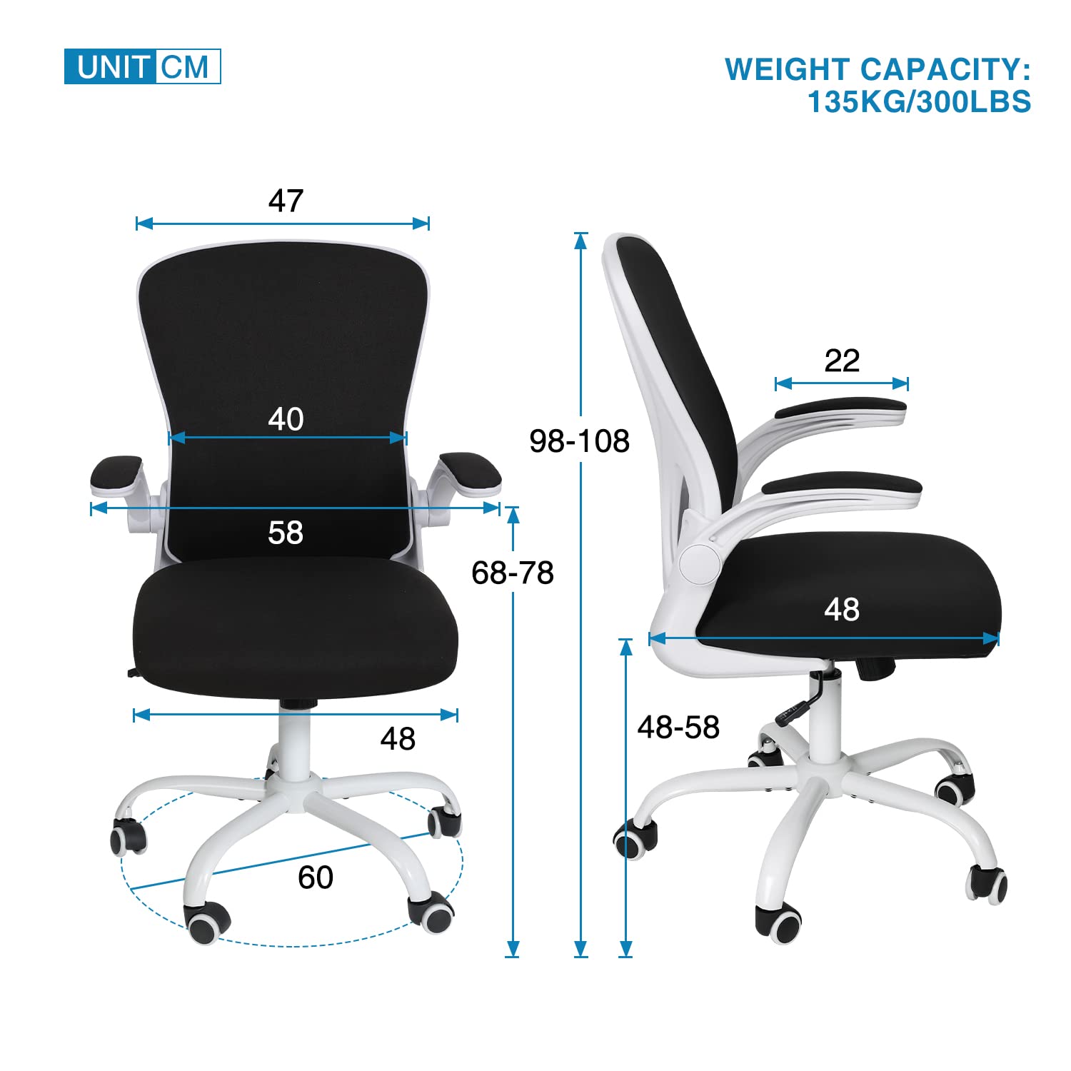 Fullwatt Ergonomic Mesh Office Chair – Flip-up Arms & Lumbar Support