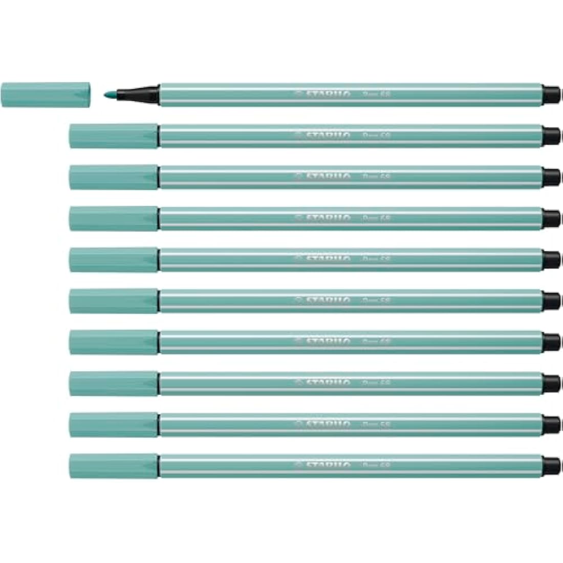 STABILO Pen 68 Premium Fibre-Tip Pens | Pack of 10 | Eucalyptus Green