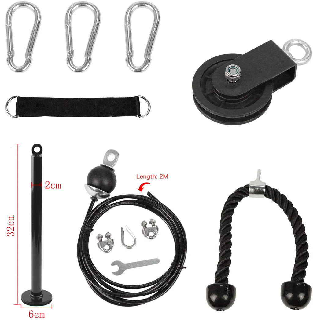LFJ 12Pcs LAT Pulley System | Home Gym Cable Machine with Tricep Rope