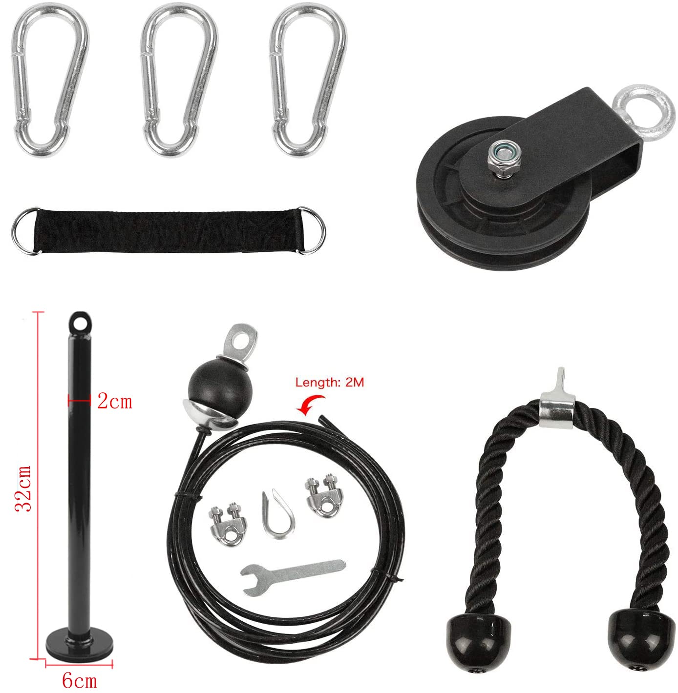 LFJ 12Pcs LAT Pulley System | Home Gym Cable Machine with Tricep Rope