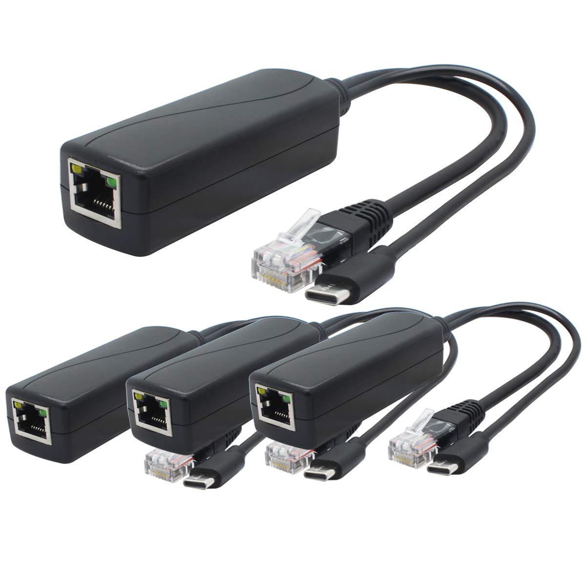 ANVISION 4-Pack Gigabit PoE Splitter – 5V 2.4A USB-C IEEE 802.3af