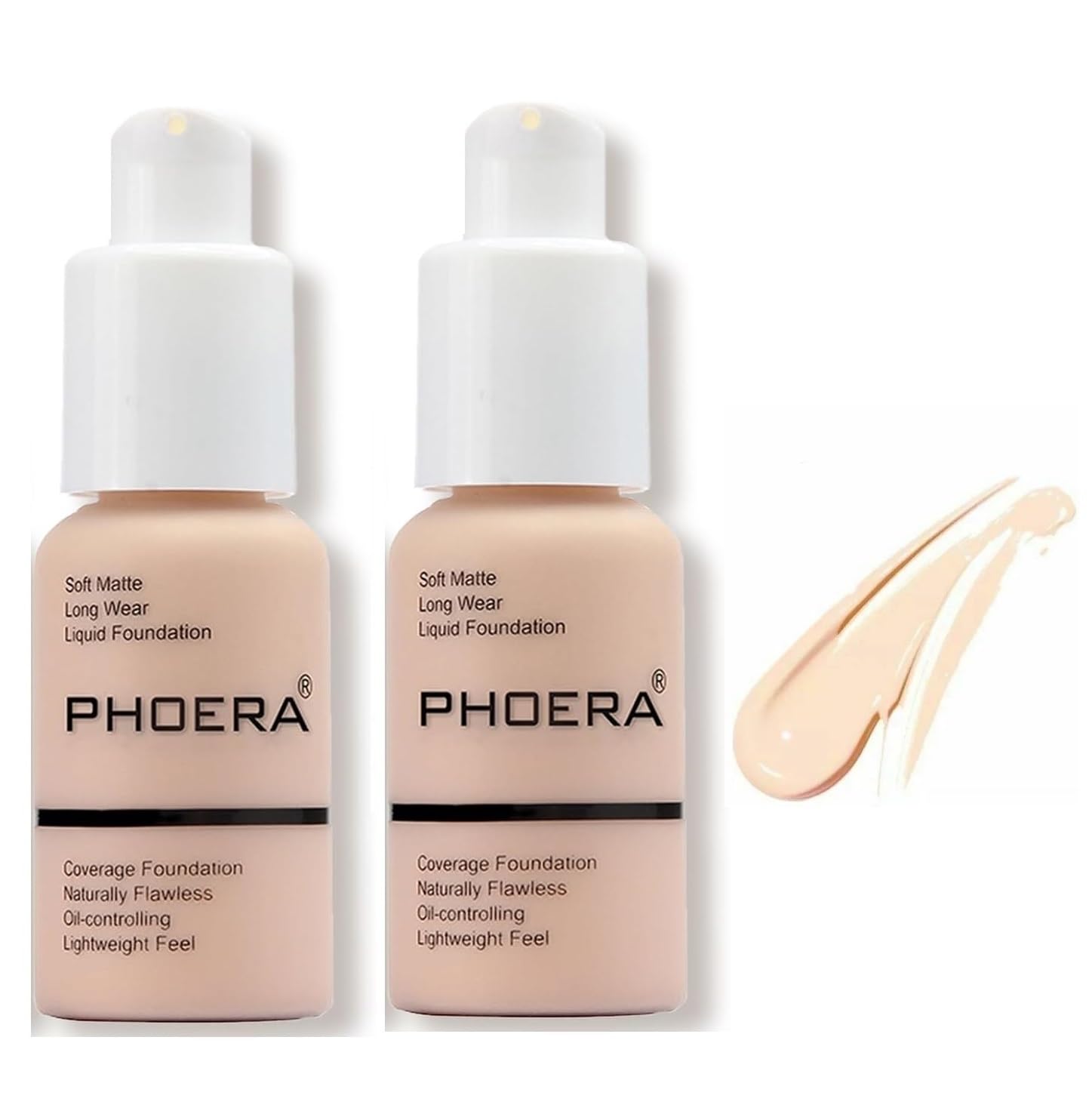 Phoera Full Coverage Liquid Foundation - Matte Oil Control (2 PCS 101)
