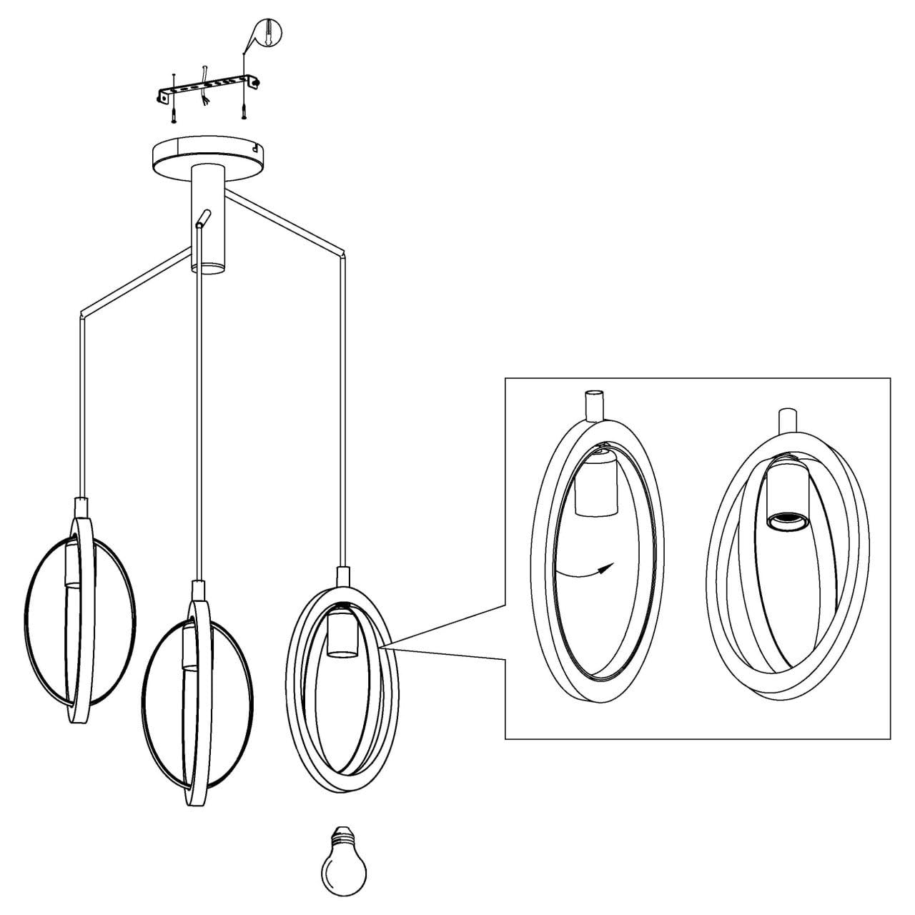 Eglo Basildon 3-Light Pendant Lamp – Vintage Wood and Black Steel